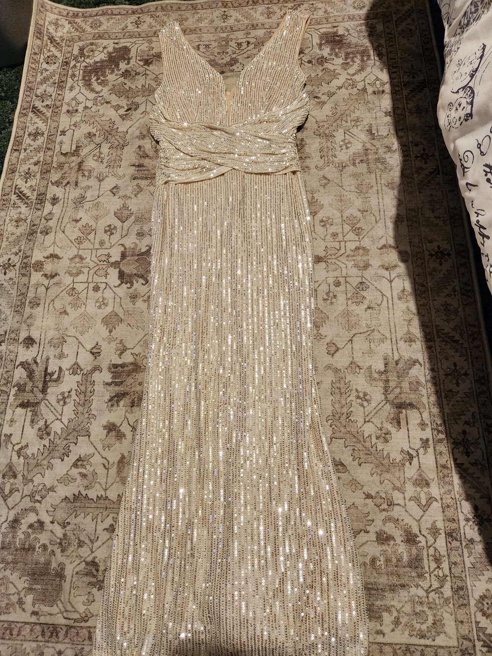 SHEIN Gold Sequin V-Neck Twisted Waist Maxi Dress